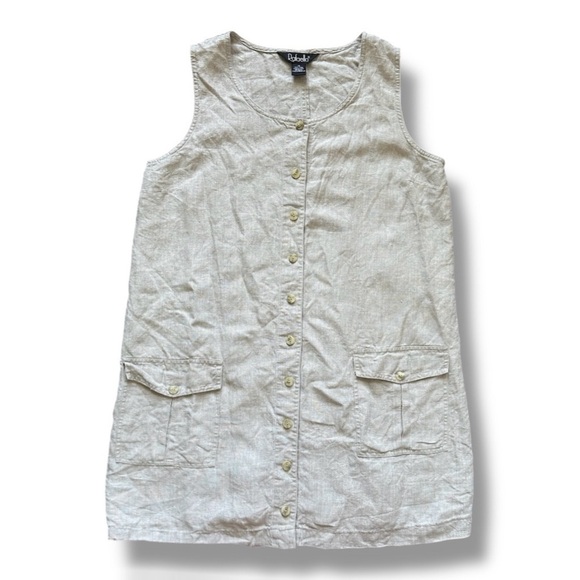 Vintage Rafaella Cream Sleeveless Button Front Linen Dress Women’s Size 14 - Picture 1 of 15